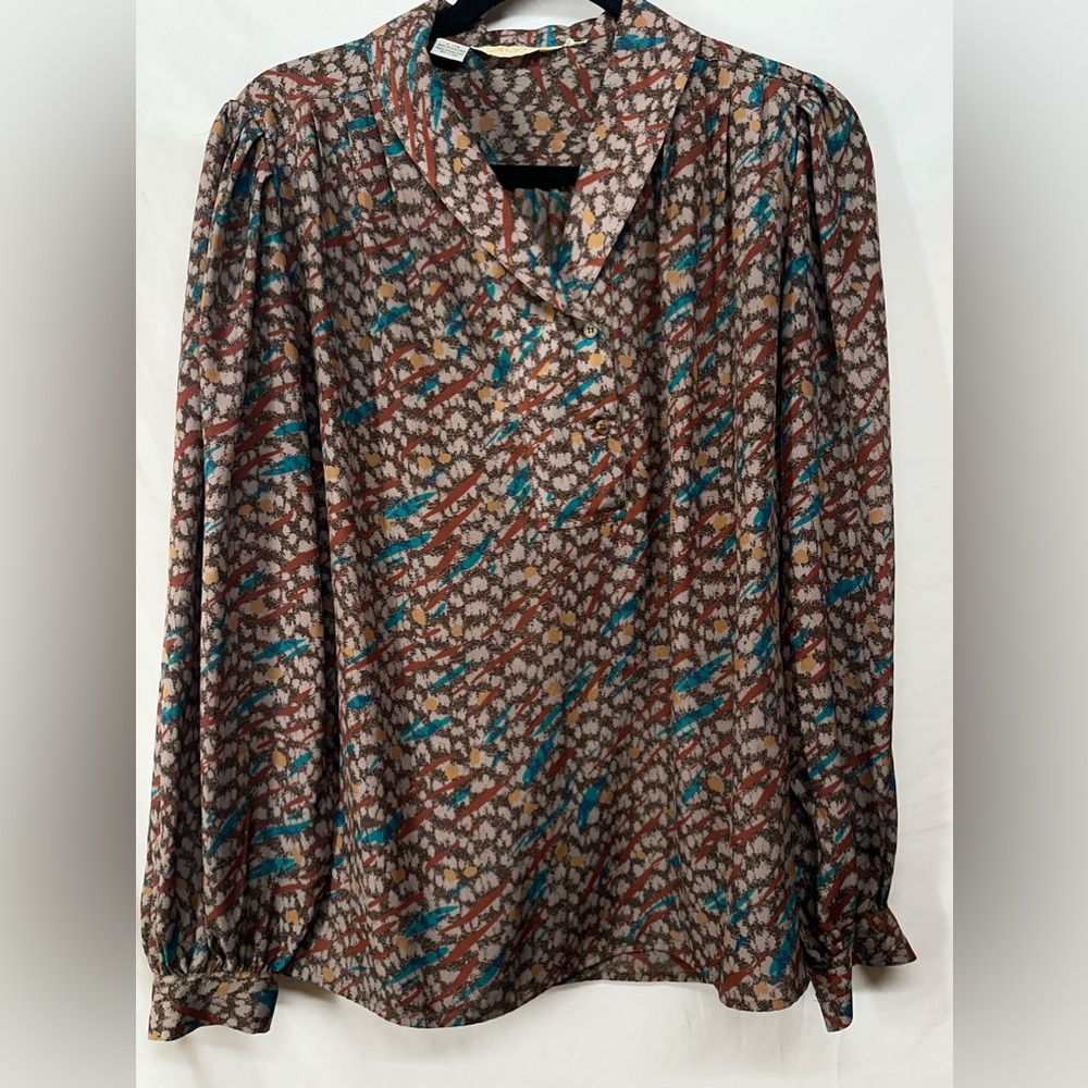 Vintage Alyce Women’s‎ V-Neck Geometric Printed Puff Sleeve Top - Size 8